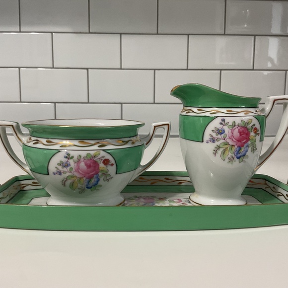 VTG Noritake Trio with Creamer Sugar Bowl Tray with  pastel flowers - Picture 2 of 9
